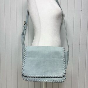 Hayden Harnett‎ crossbody bag in a light blue shade with whipstitch detailing